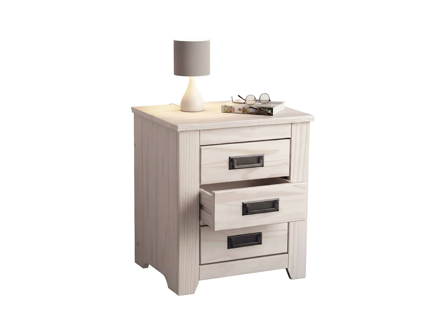 Mesita de Noche Madera Blanco Lavado Dormitorio 45x50x38 cm
