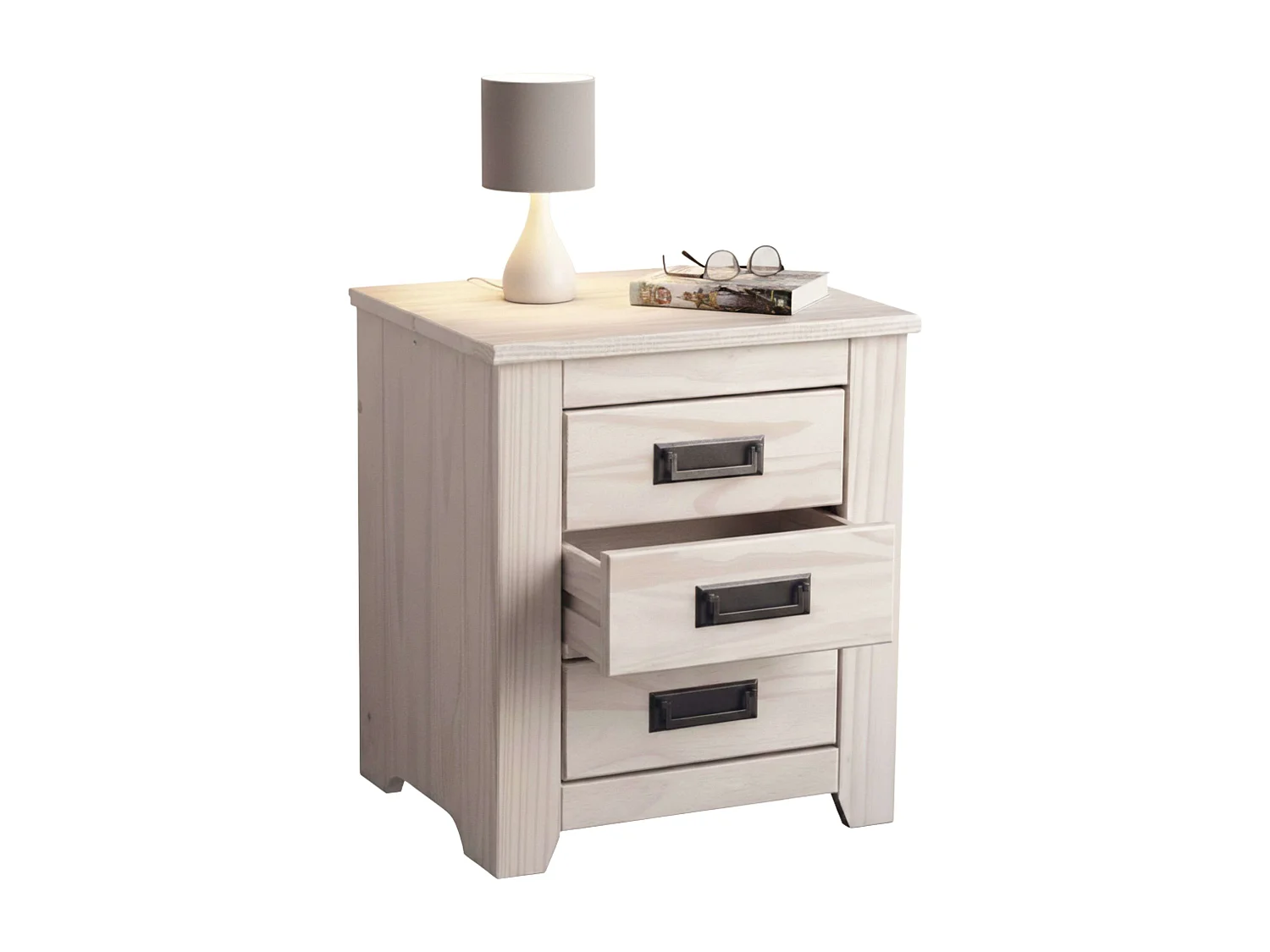 Table de chevet en bois blanchi pour chambre à coucher 45 x 50 x 38 cm