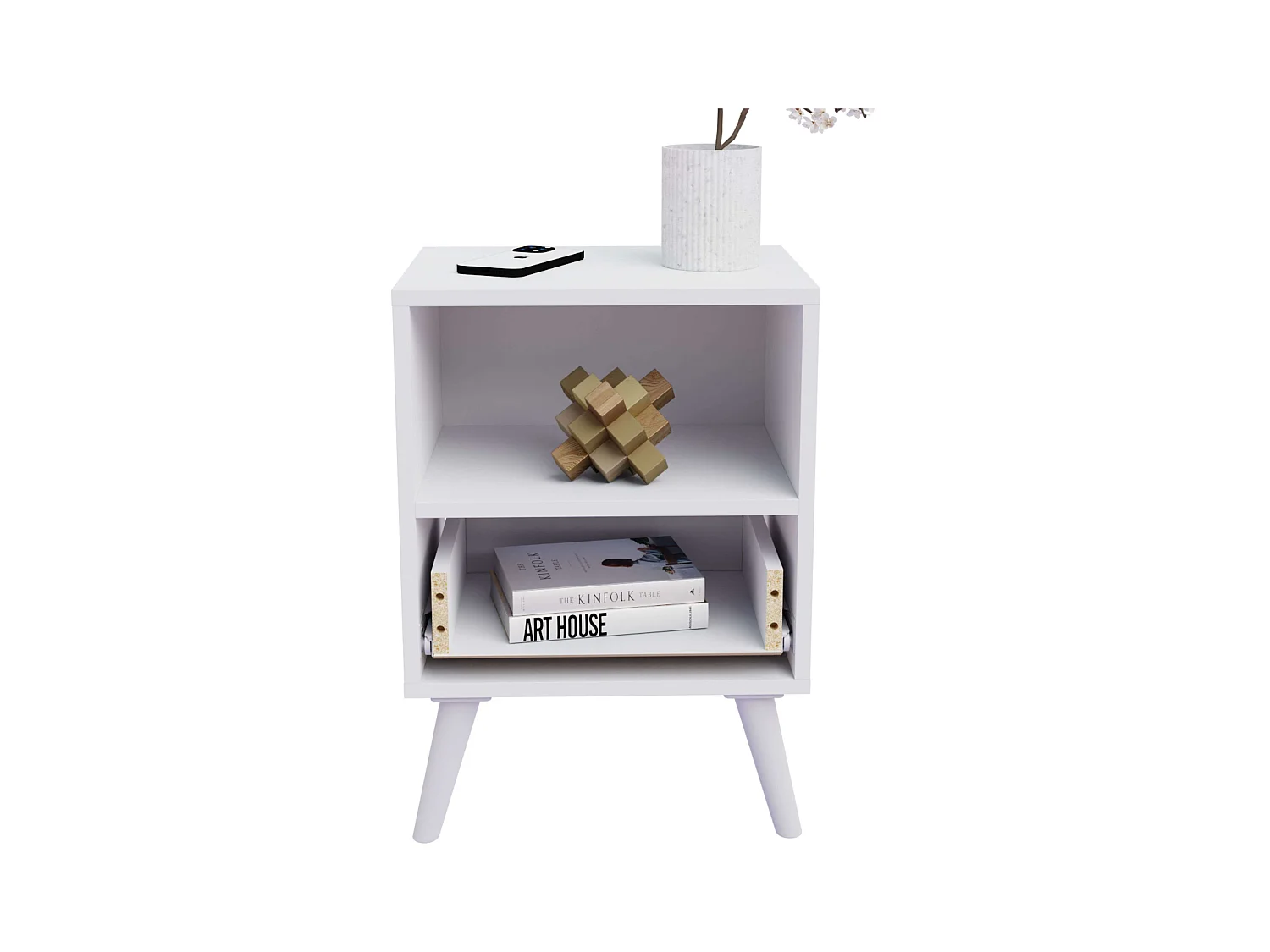 Table de chevet blanche contemporaine Losi avec 1 porte et 1 espace ouvert