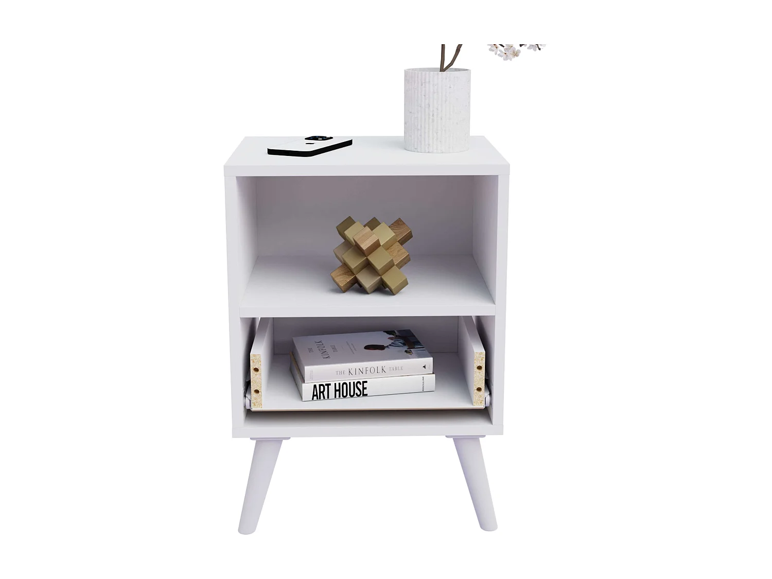 Mesita Losi Dormitorio Contemporáneo Blanco con 1 Puerta y 1 Hueco Abierto