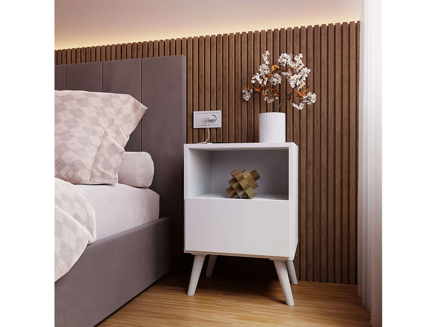 Mesita Losi Dormitorio Contemporáneo Blanco con 1 Puerta y 1 Hueco Abierto