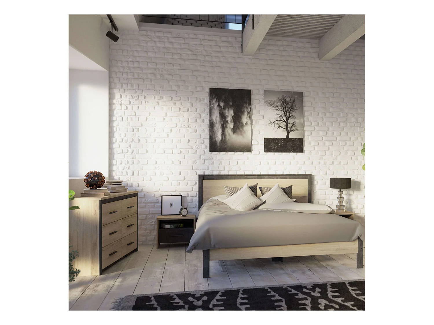 Mesa de cabeceira estilo industrial Urano 50x36x40 cm