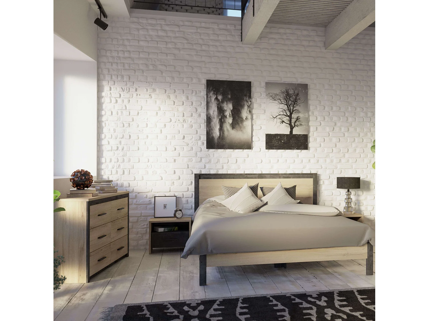 Table de chevet style industriel Urano 50x36x40 cm