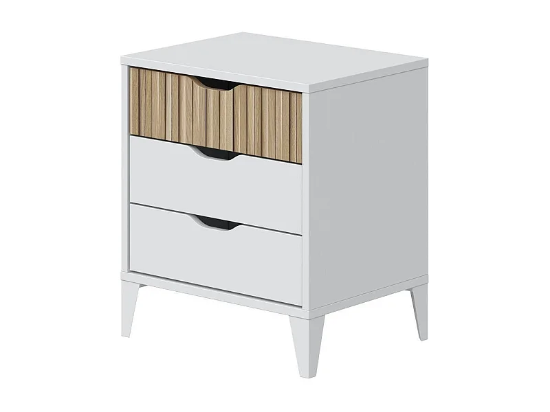 Table de chevet nordique blanche Artik Natur 3 tiroirs 44x50x33 cm
