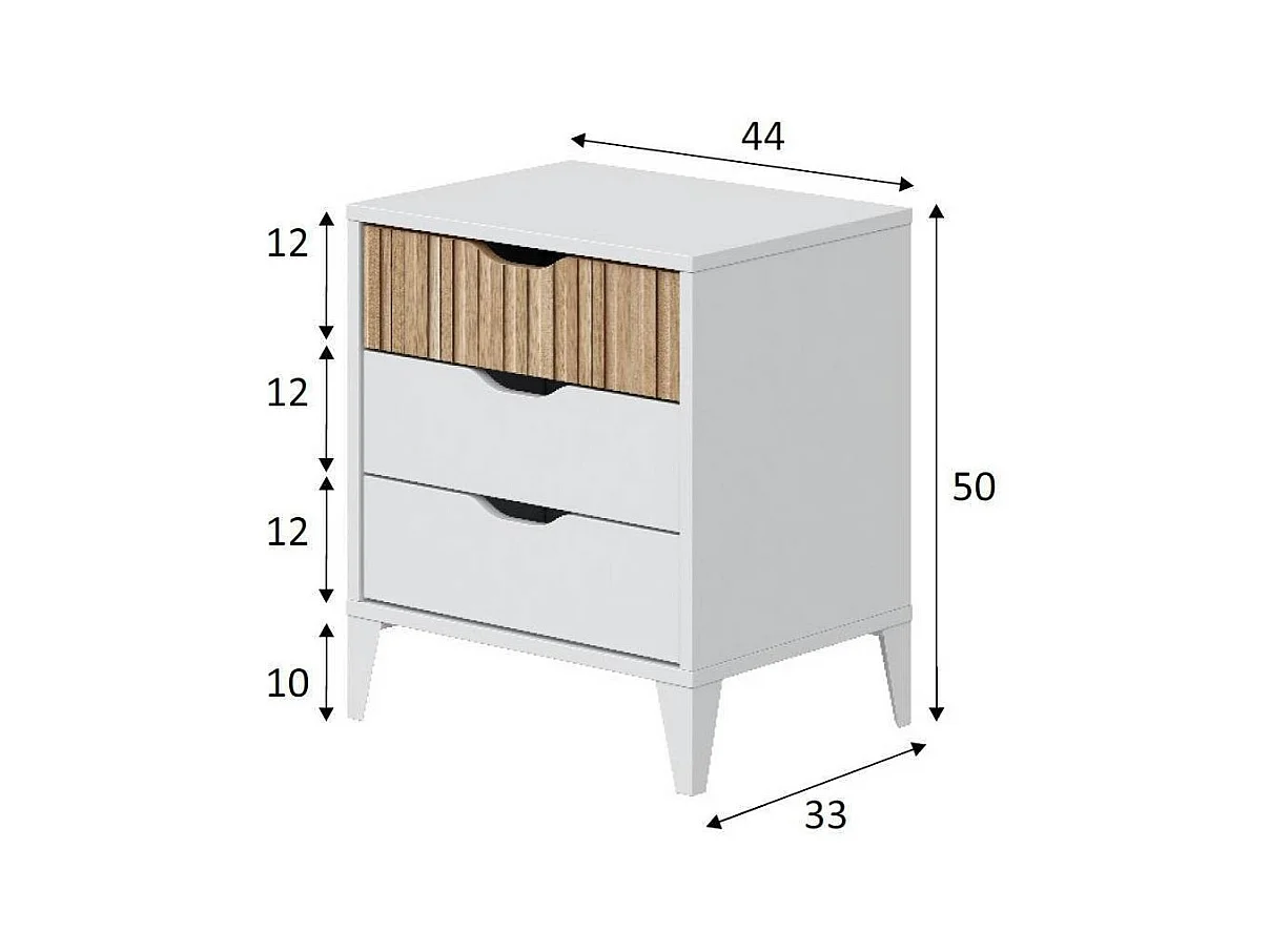 Table de chevet nordique blanche Artik Natur 3 tiroirs 44x50x33 cm