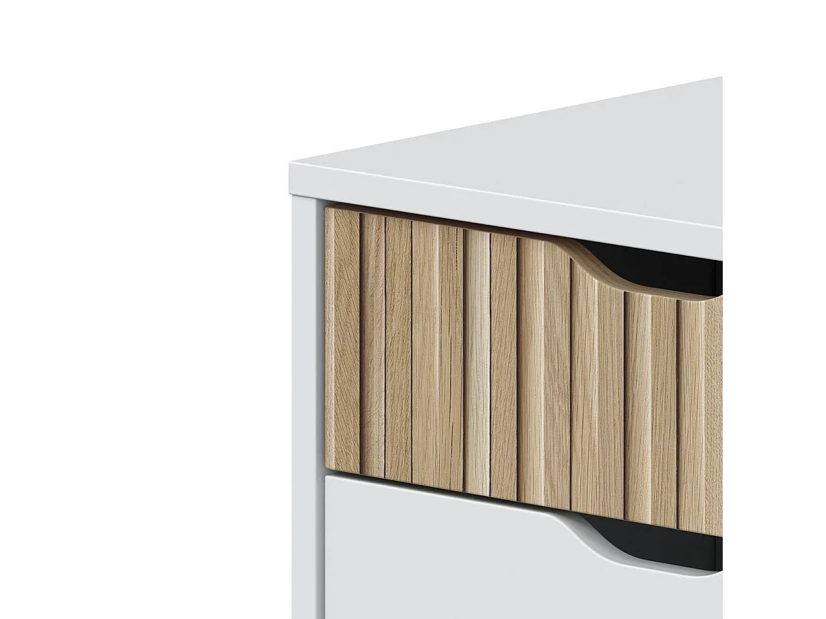 Table de chevet nordique blanche Artik Natur 3 tiroirs 44x50x33 cm