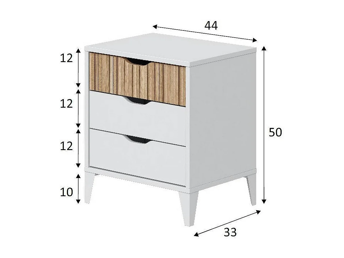 Table de chevet nordique blanche Artik Natur 3 tiroirs 44x50x33 cm