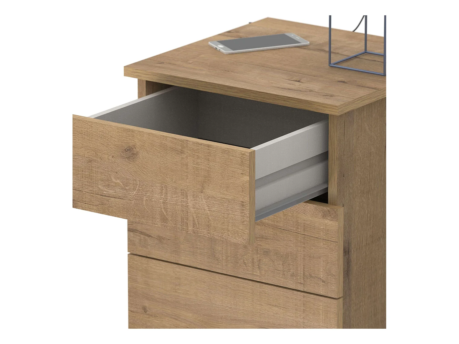 Table de chevet 3 tiroirs Dana, chêne doré, 41 x 49 cm