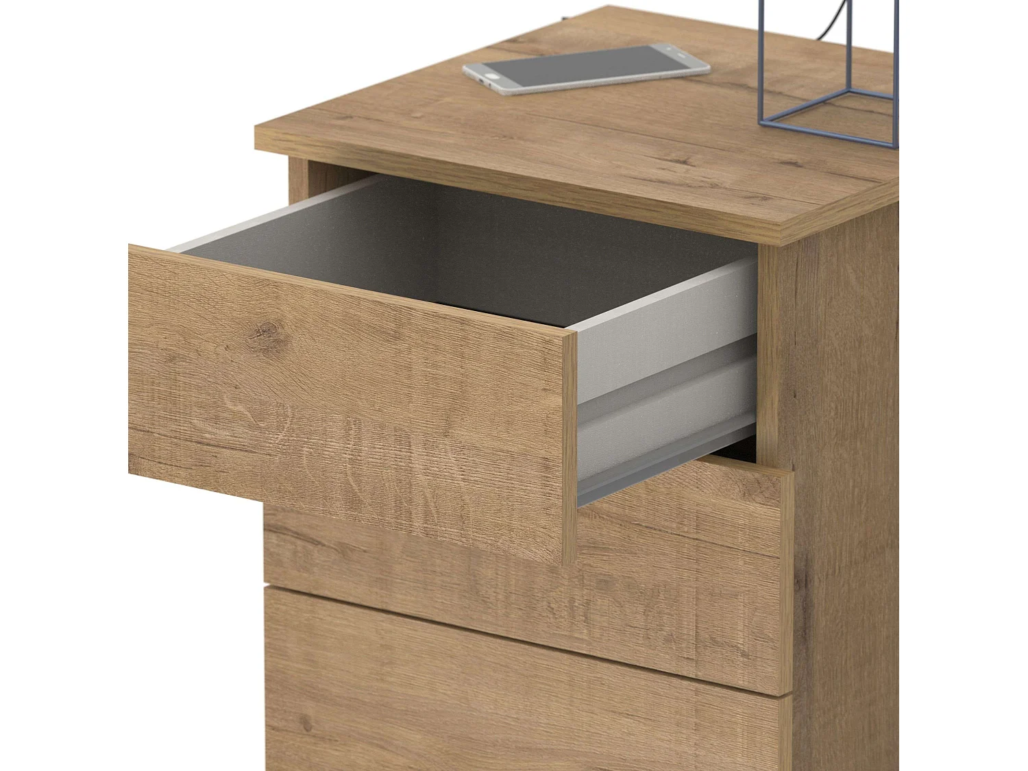 Table de chevet 3 tiroirs Dana, chêne doré, 41 x 49 cm