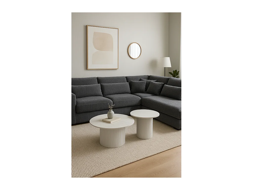 Duo de Tables Basses Gigognes MINA Pieds Blancs 60x45 / 80x38 cm