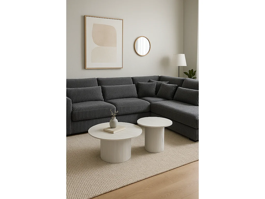 Duo de Tables Basses Gigognes MINA Pieds Blancs 60x45 / 80x38 cm