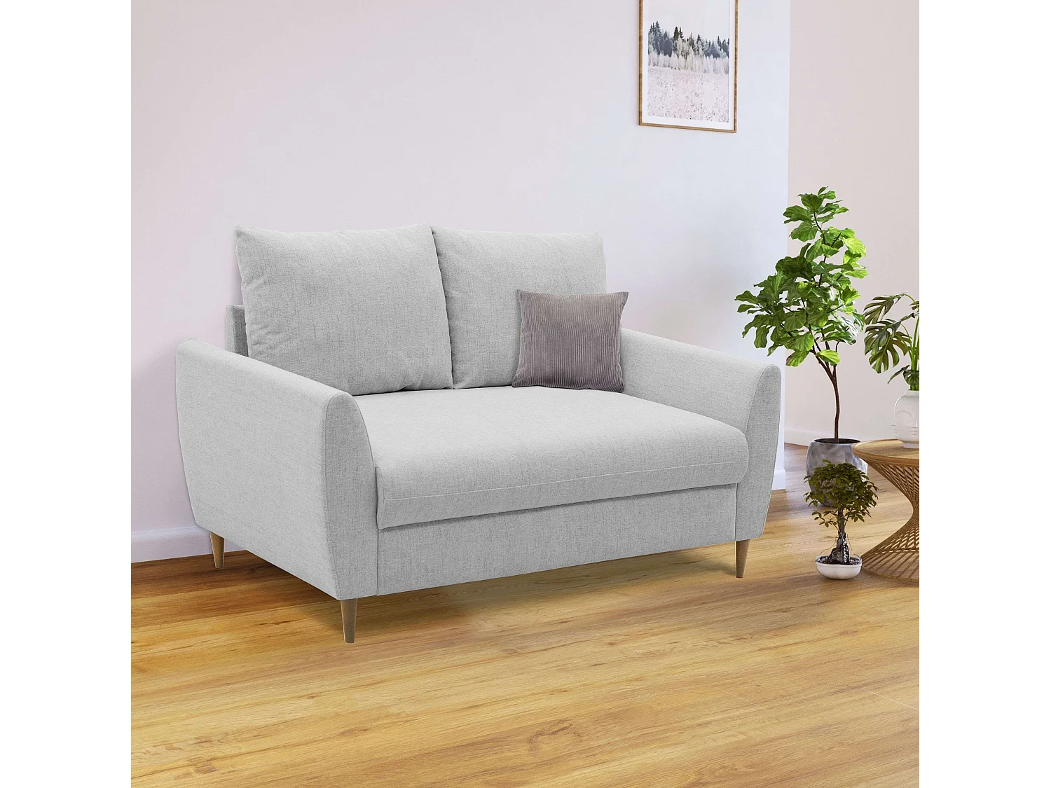 Sofá 2 Plazas Mave Contemporáneo Gris con Patas Madera, 145 cm
