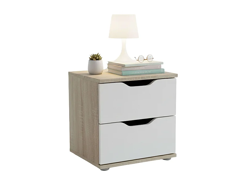 Mesa de cabeceira Parc com 2 gavetas, carvalho Sonoma/branco, 40x42x35 cm