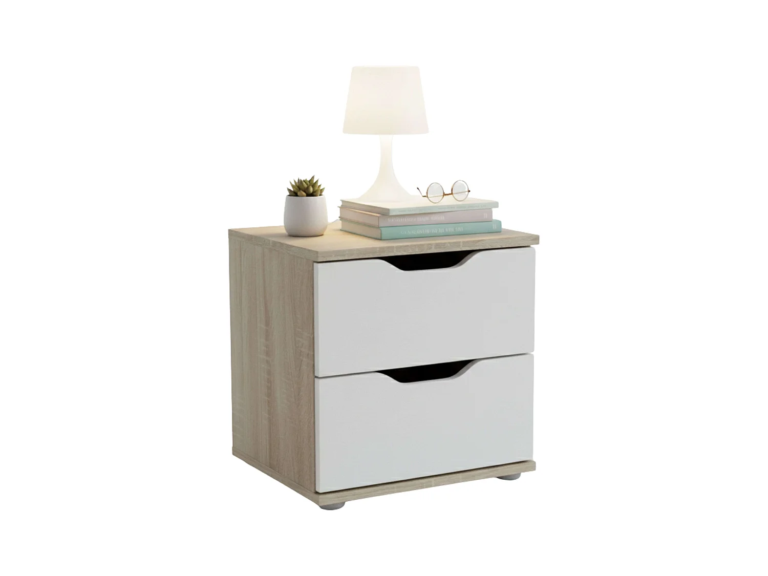 Mesa de cabeceira Parc com 2 gavetas, carvalho Sonoma/branco, 40x42x35 cm
