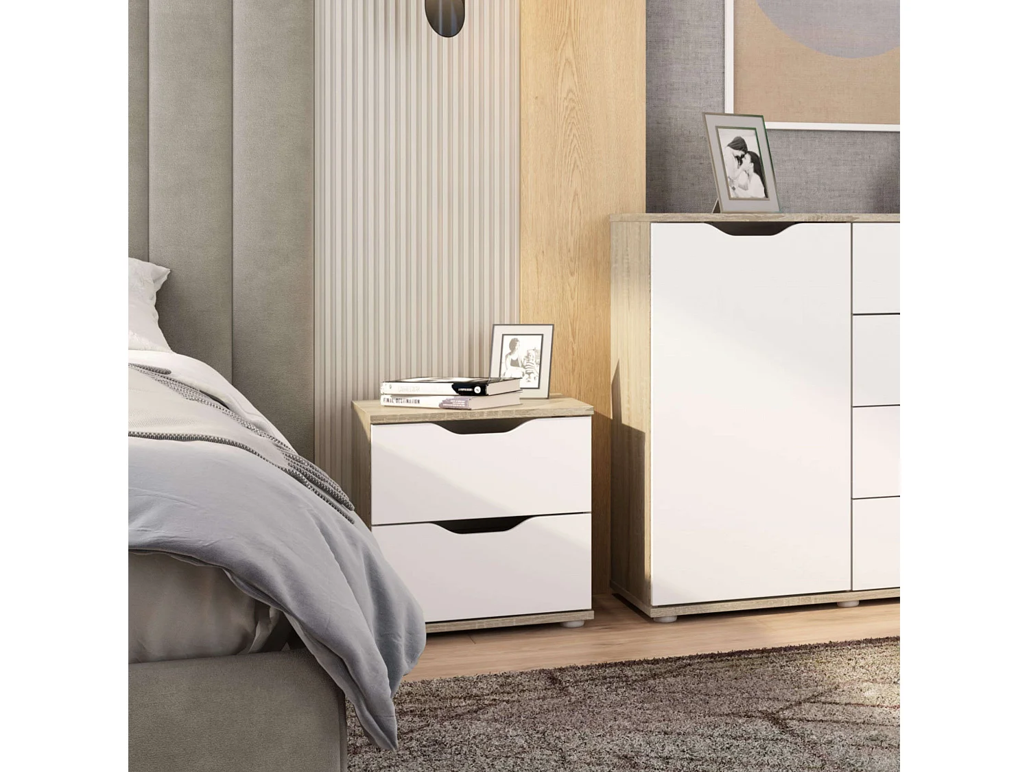 Table de chevet Parc 2 tiroirs Chêne Sonoma/Blanc 40x42x35 cm