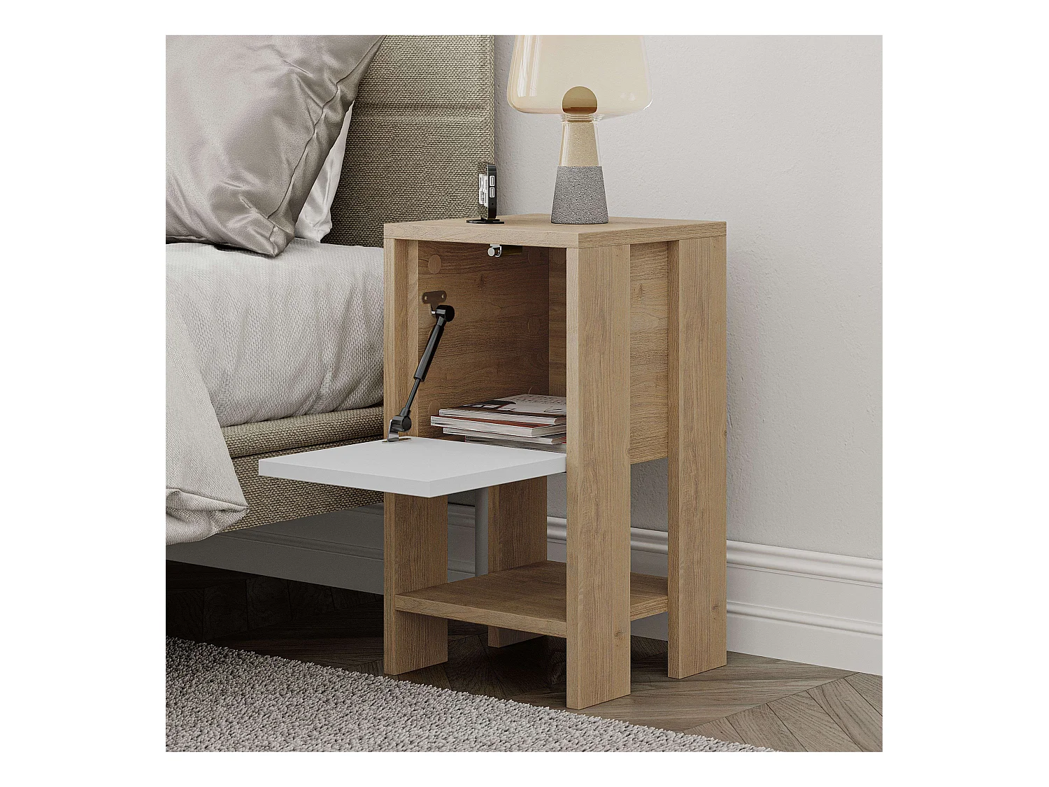 Table de chevet Gate Safir Chêne et Blanc 30x55x30cm Chambre