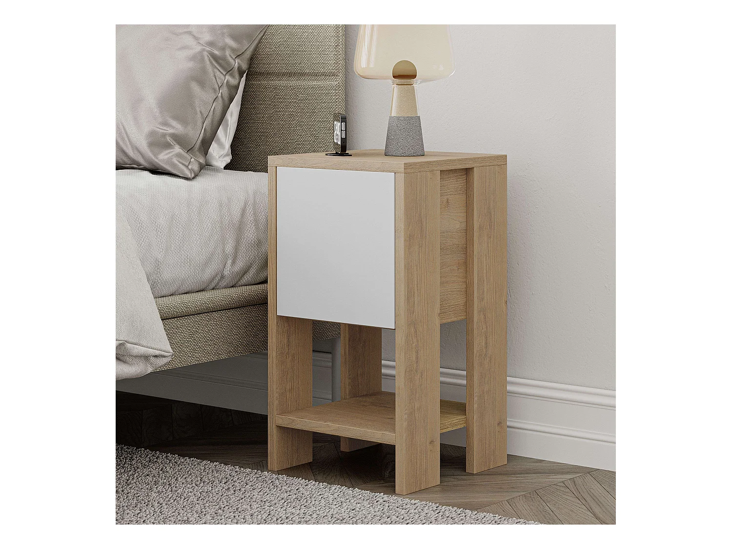 Table de chevet Gate Safir Chêne et Blanc 30x55x30cm Chambre