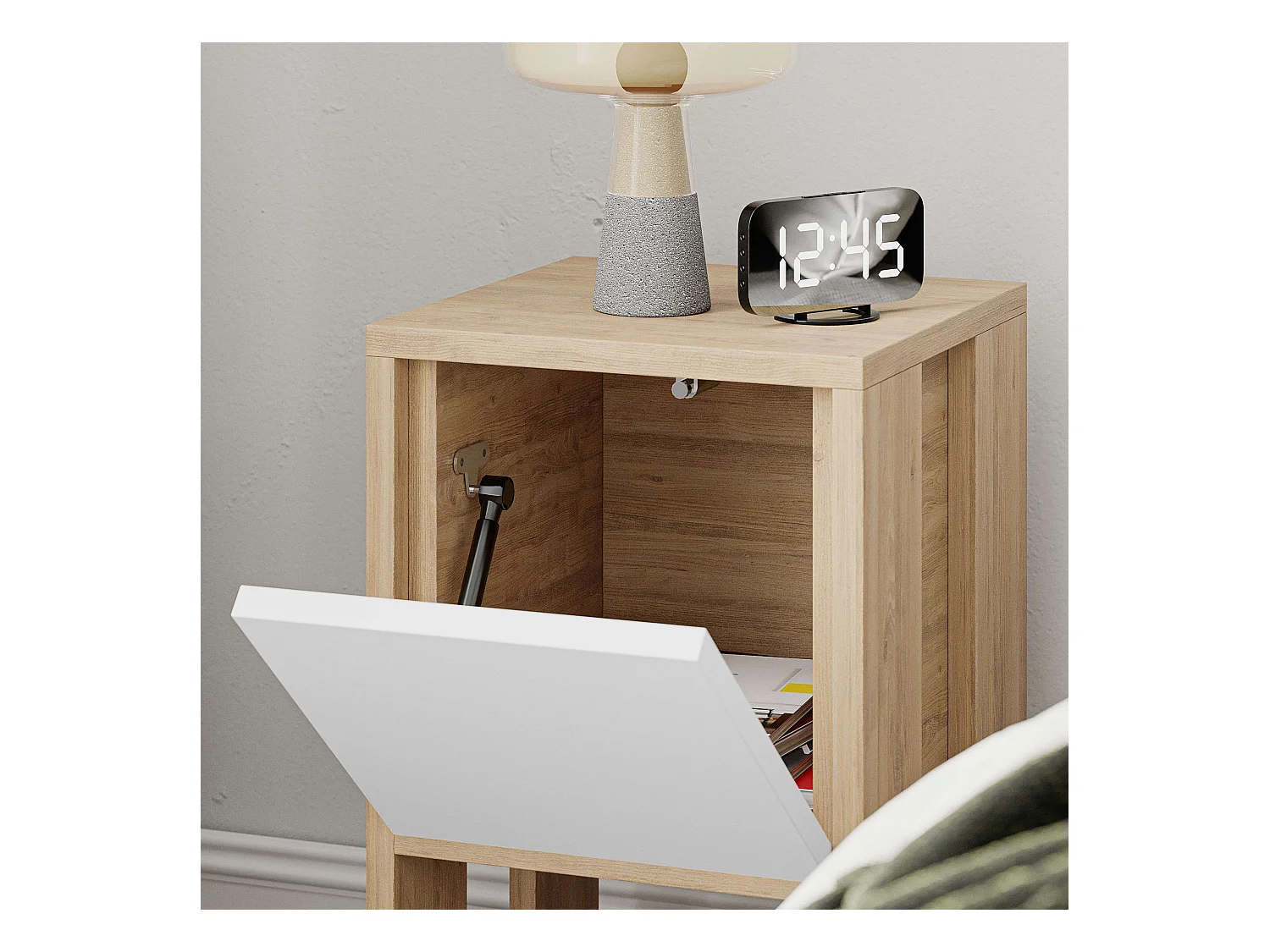 Table de chevet Gate Safir Chêne et Blanc 30x55x30cm Chambre