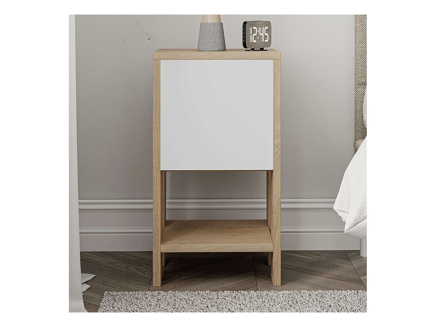 Table de chevet Gate Safir Chêne et Blanc 30x55x30cm Chambre