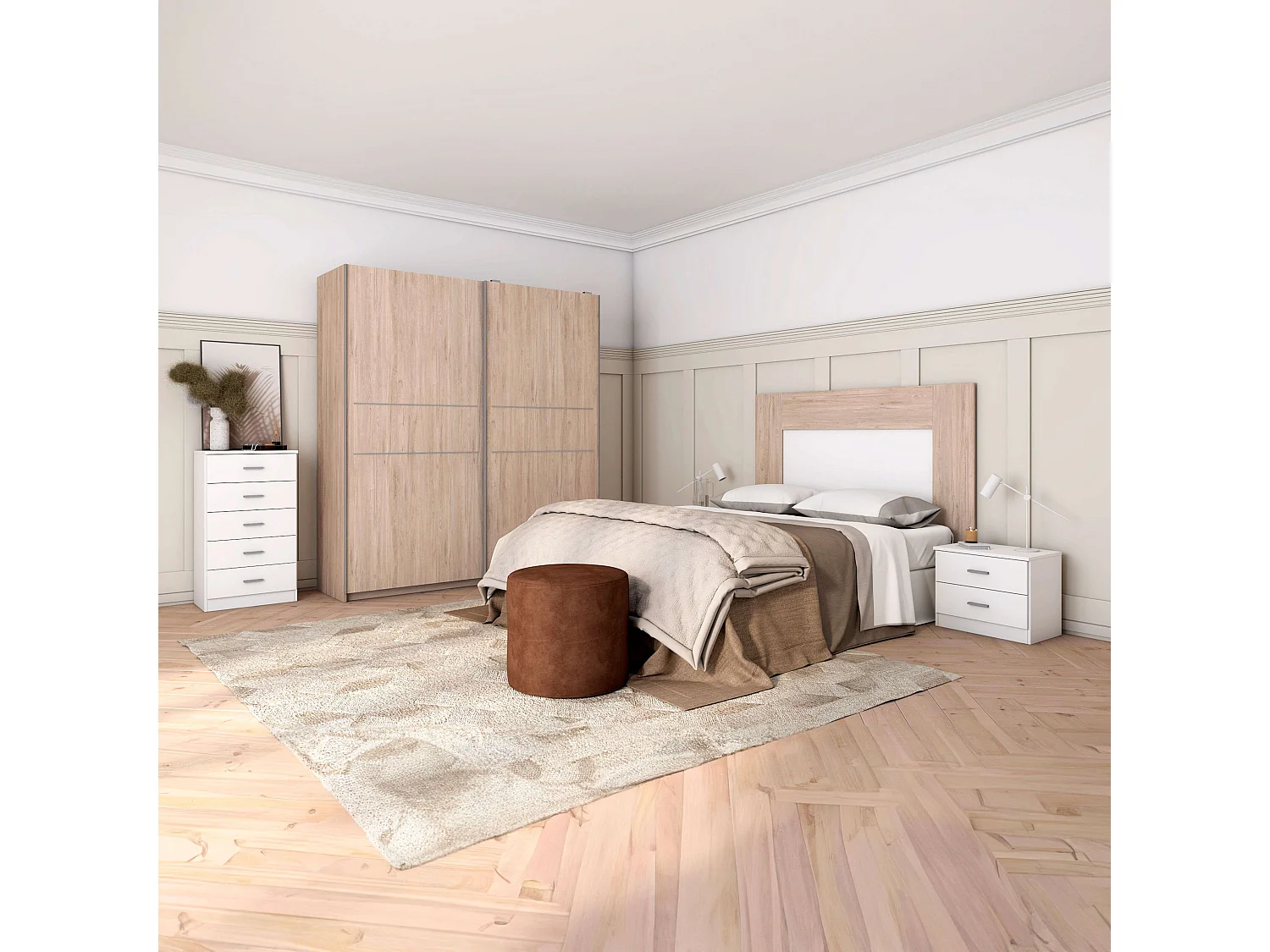 Table de chevet couple, 2 tiroirs, blanc mat, 50x42x33 cm, chambre
