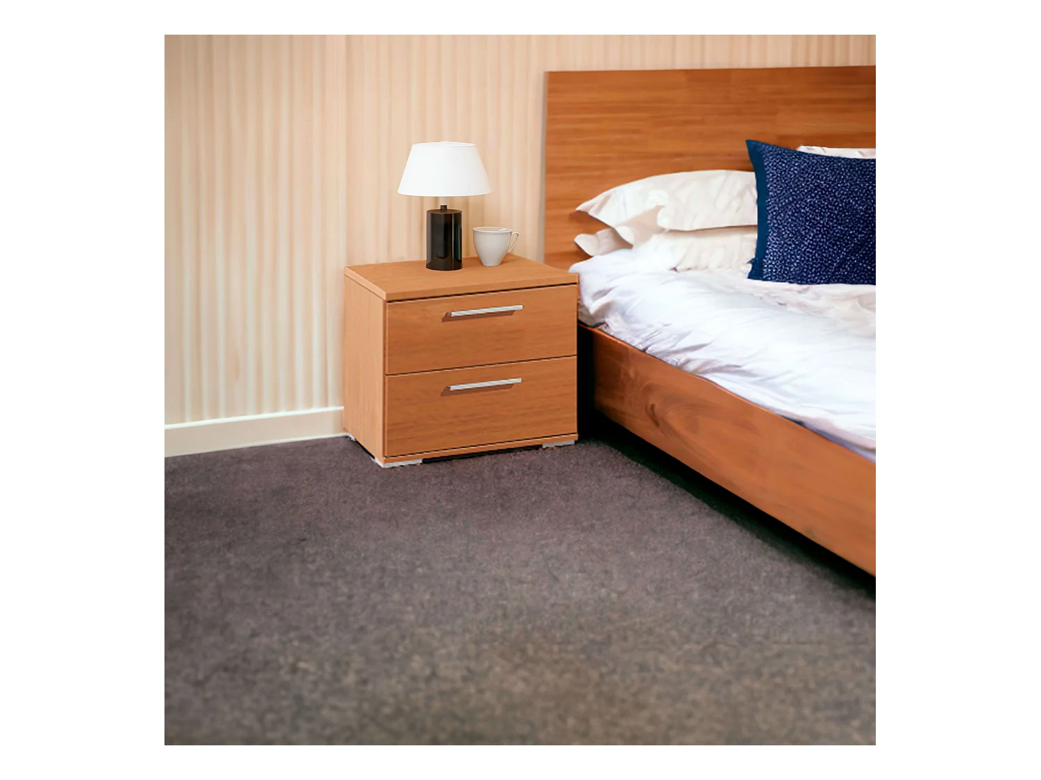 Mesita Noche 2 Cajones Cerezo Melamina Moderno 42x44x35 cm