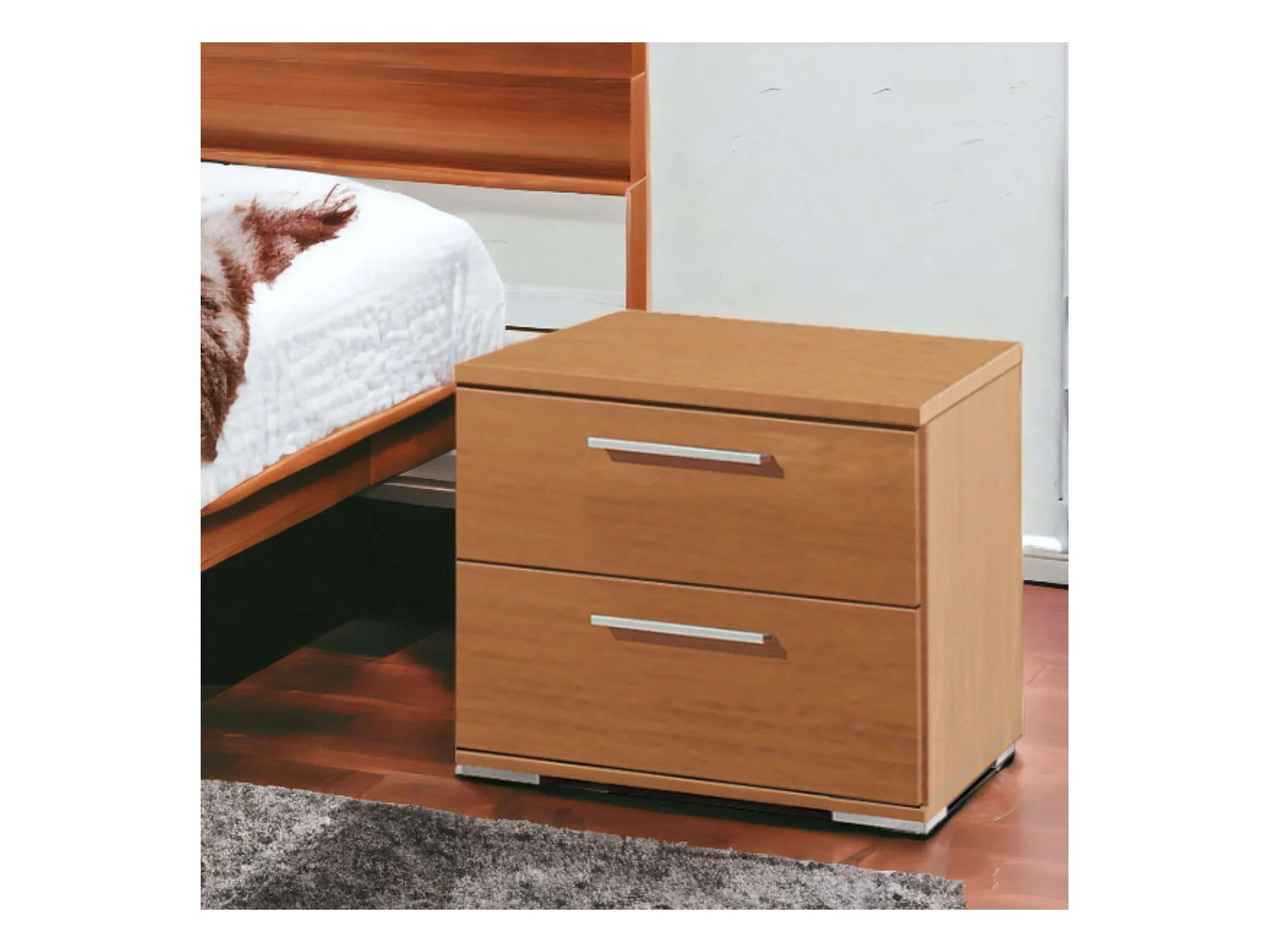 Mesita Noche 2 Cajones Cerezo Melamina Moderno 42x44x35 cm