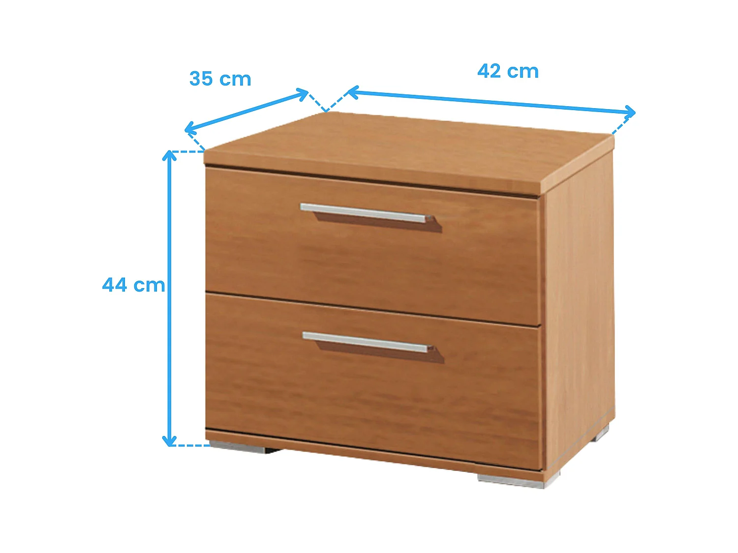 Mesita Noche 2 Cajones Cerezo Melamina Moderno 42x44x35 cm