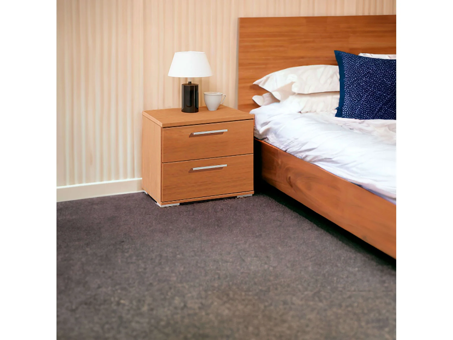 Mesita Noche 2 Cajones Cerezo Melamina Moderno 42x44x35 cm