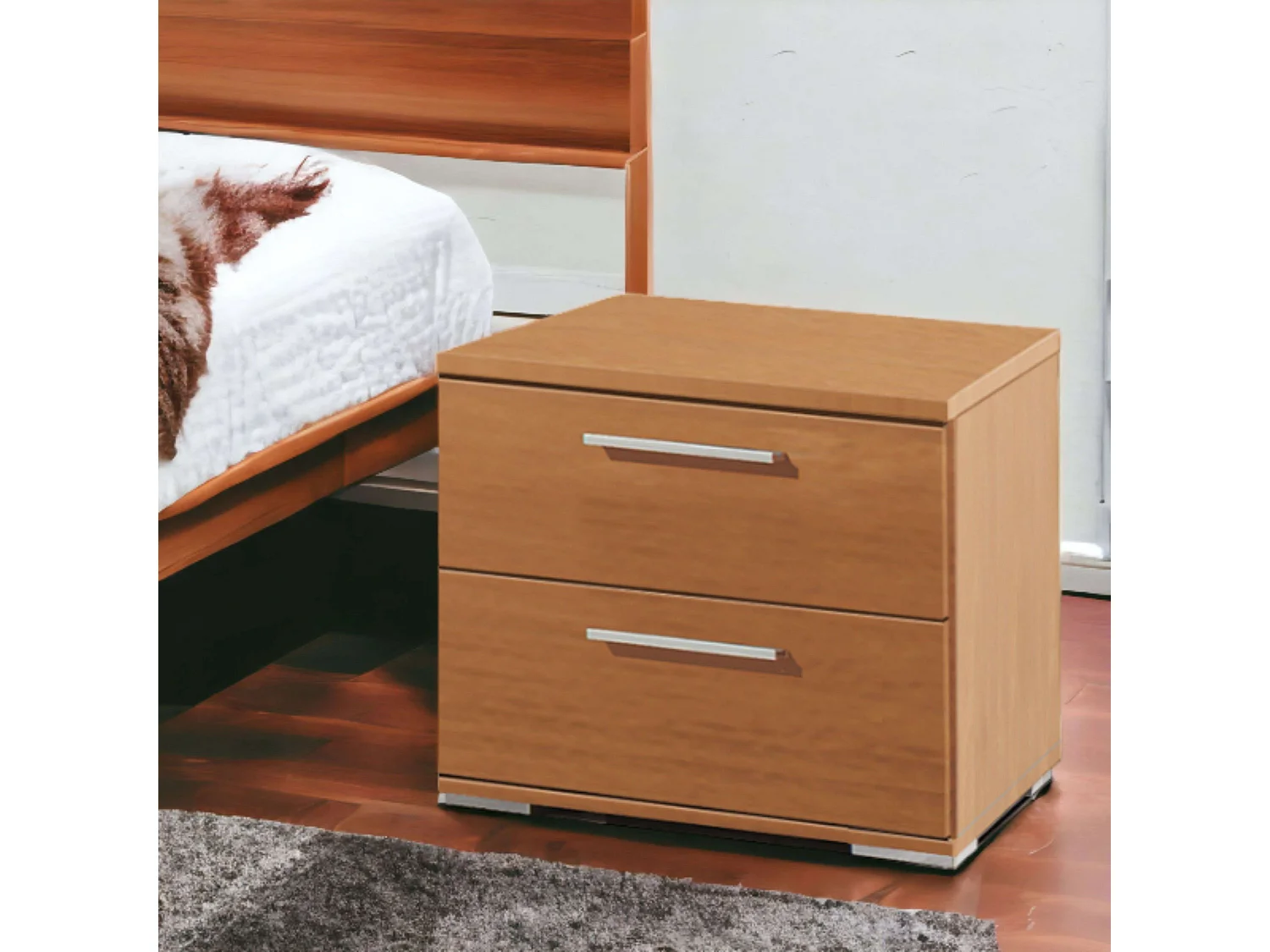 Mesita Noche 2 Cajones Cerezo Melamina Moderno 42x44x35 cm