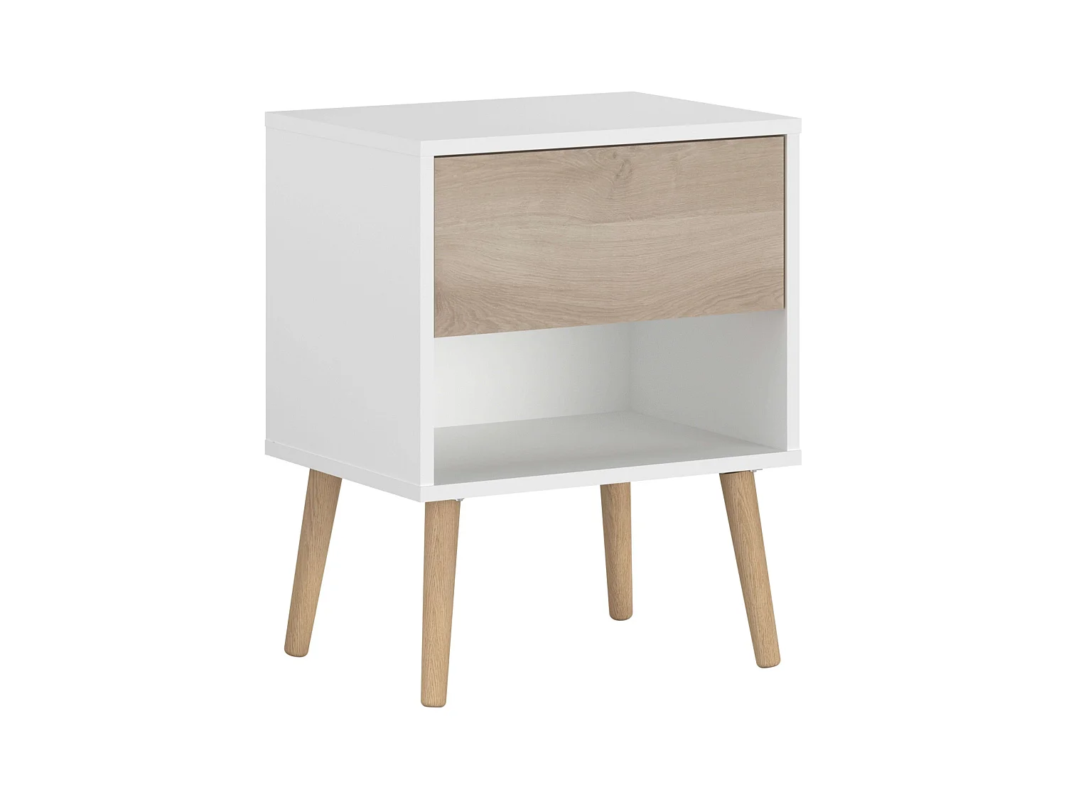 Table de chevet Osaka avec 1 tiroir, chêne japonais/blanc mat, 44x56x33 cm