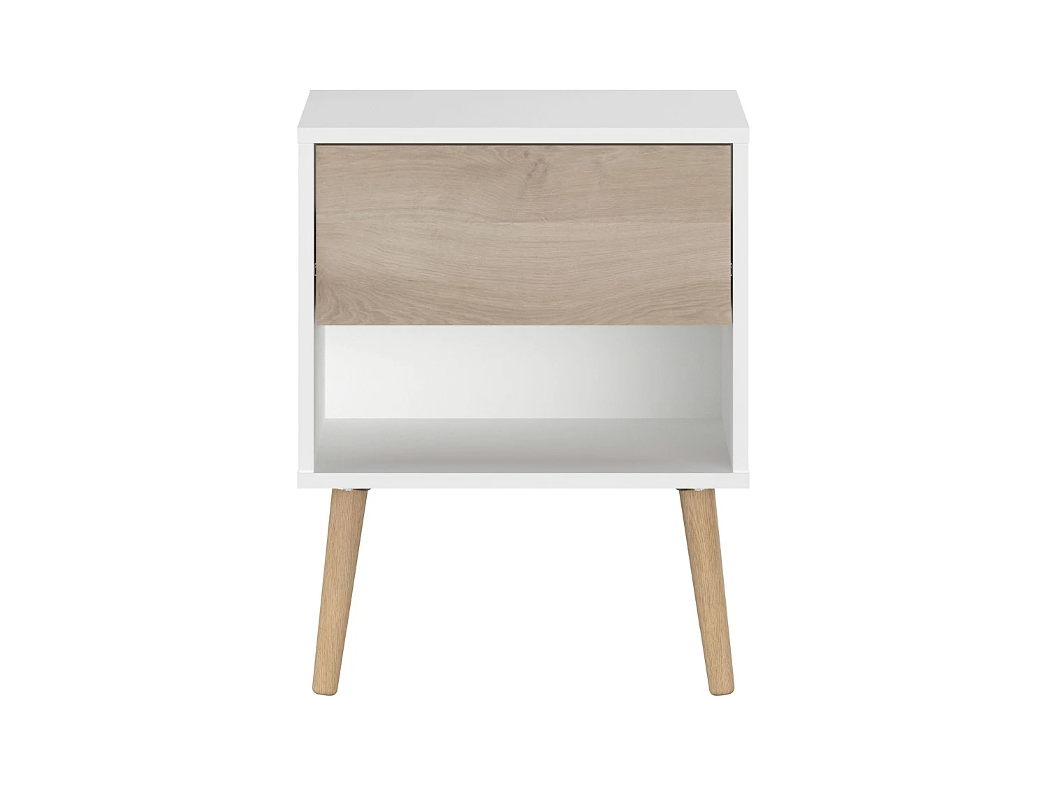 Table de chevet Osaka avec 1 tiroir, chêne japonais/blanc mat, 44x56x33 cm