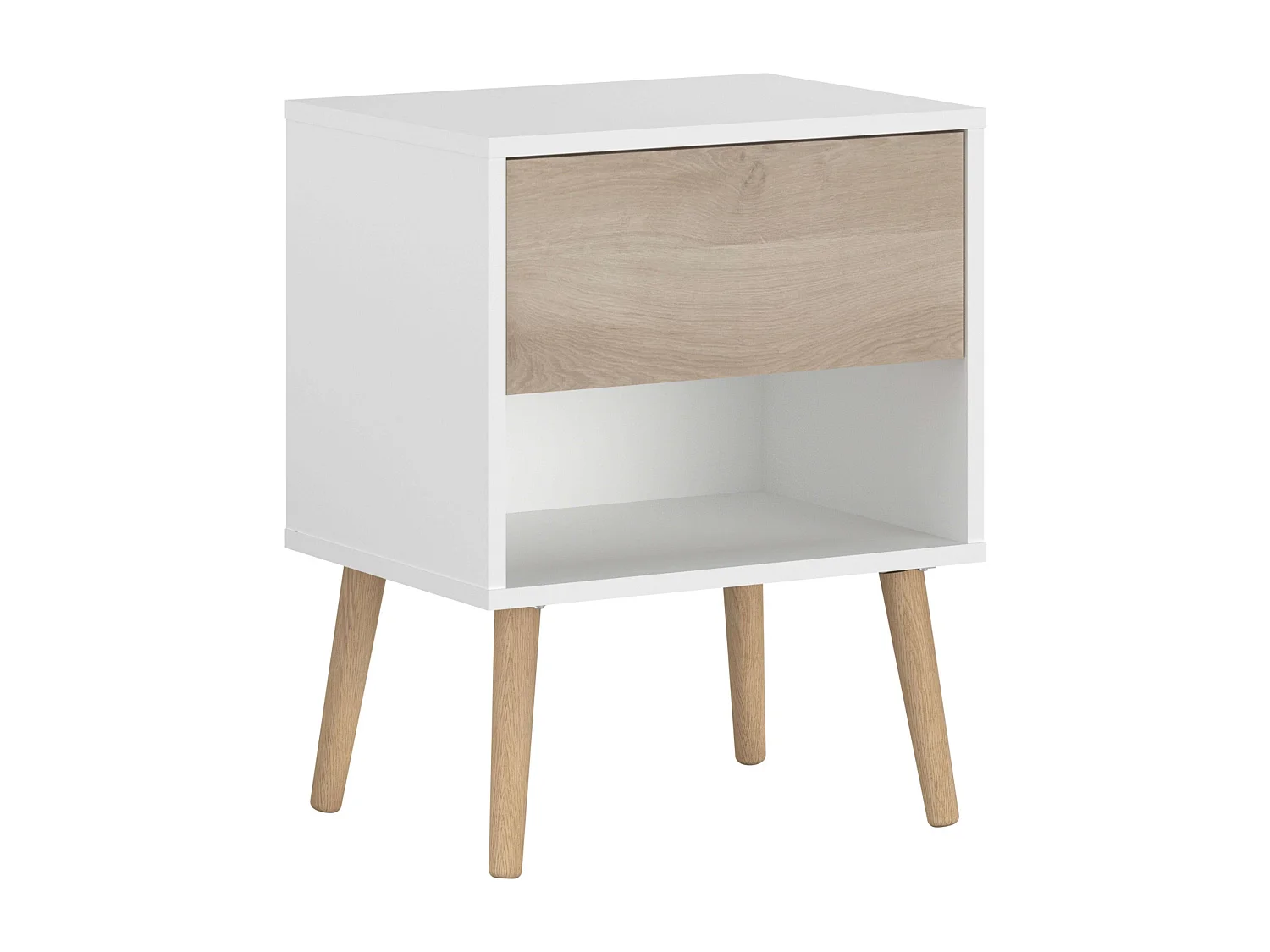Table de chevet Osaka avec 1 tiroir, chêne japonais/blanc mat, 44x56x33 cm