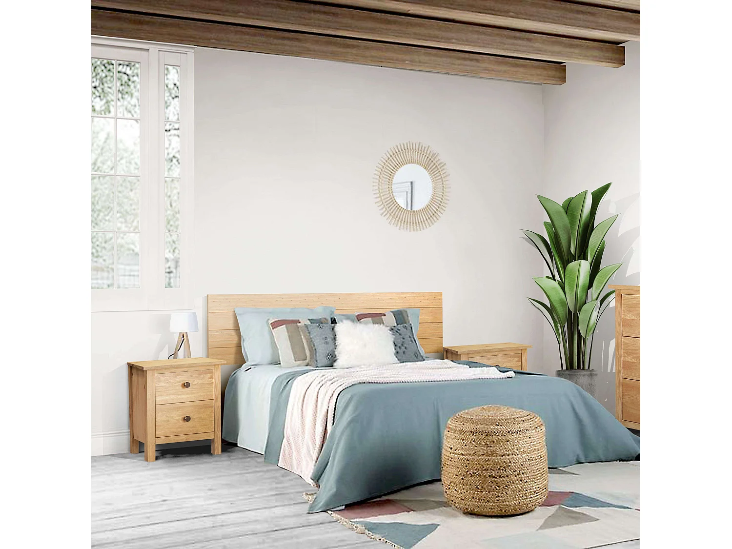 Mesa de Cabeceira Samy 2 Gavetas Estilo Nórdico Cor Mel 48x60 cm