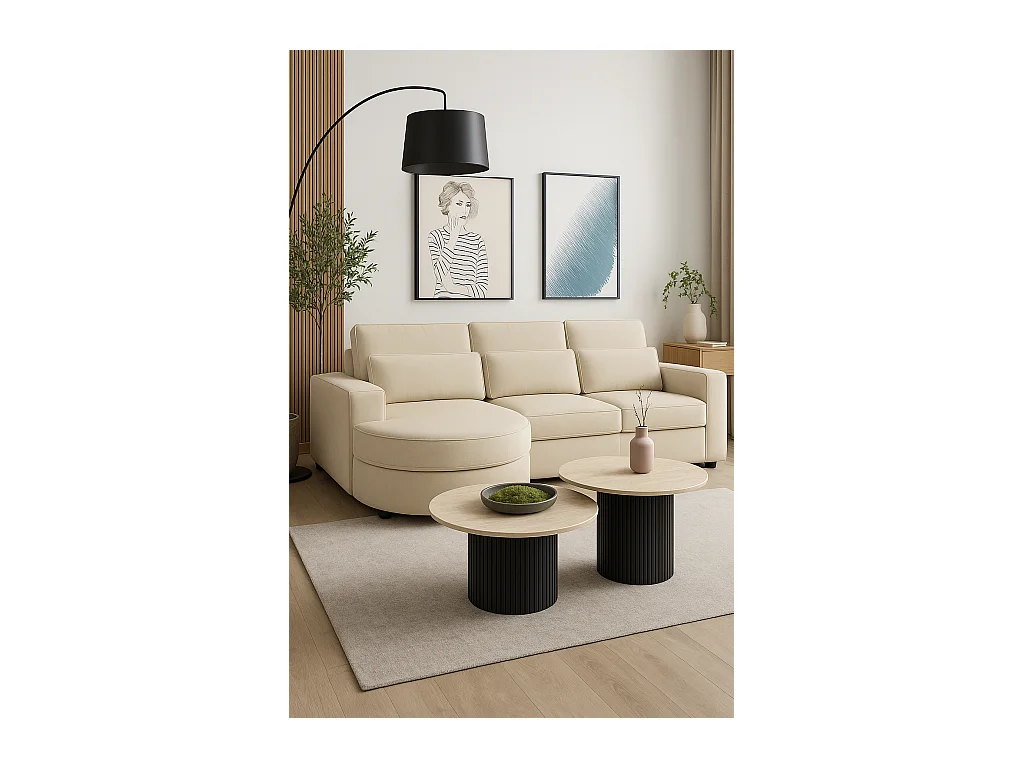 Duo de Tables Basses Gigognes MINA Pieds Noirs 60x45 / 80x38 cm