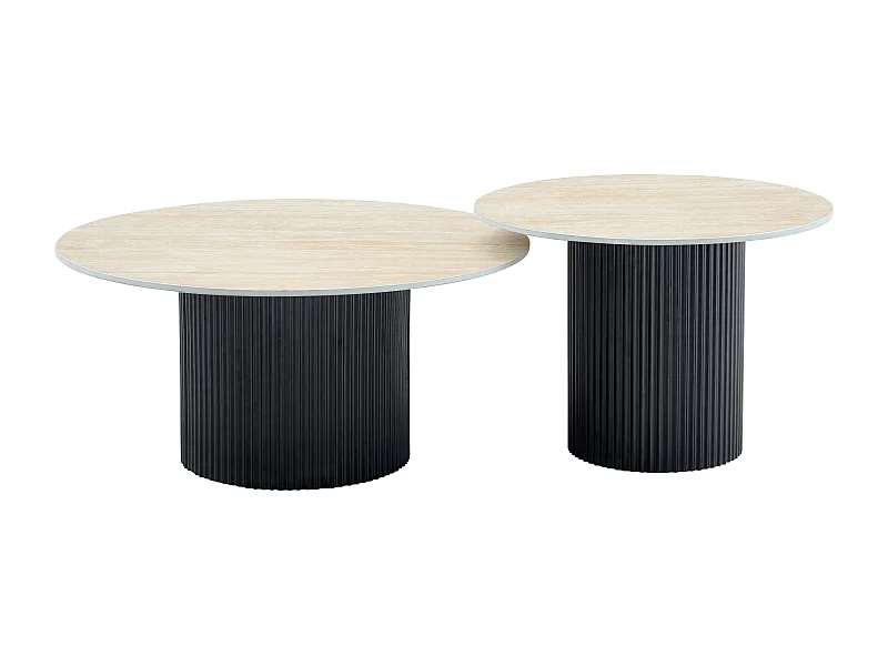 Duo de Tables Basses Gigognes MINA Pieds Noirs 60x45 / 80x38 cm - Travertin