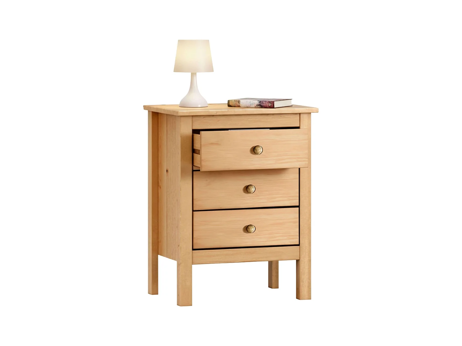 Table de chevet Maya 3 tiroirs Chêne miel naturel 48x60x36 cm