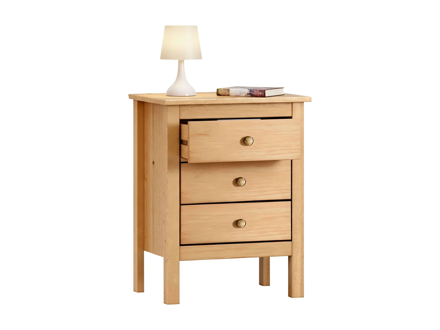 Mesita Noche Maya 3 Cajones Dormitorio Natural Roble Miel 48x60x36 cm