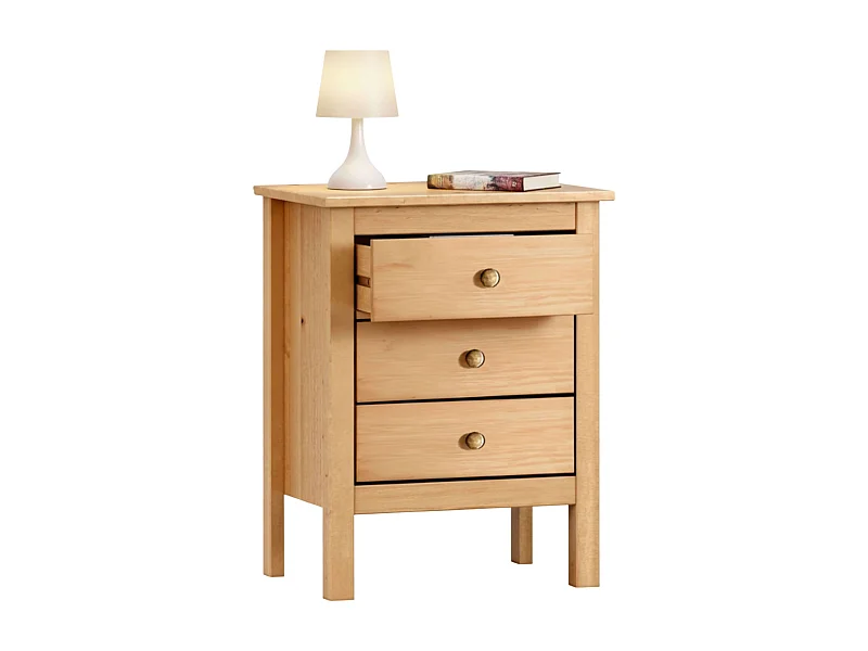 Mesa de cabeceira Maya 3 gavetas quarto carvalho mel natural 48x60x36 cm