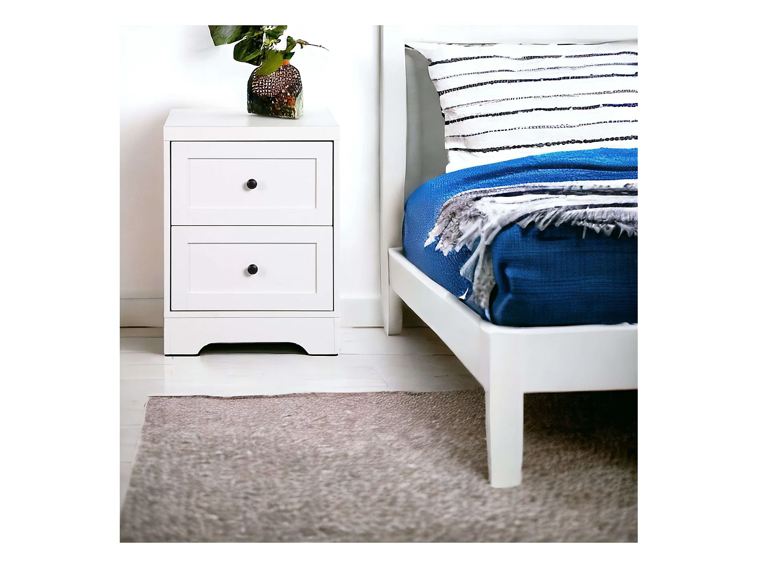 Table de chevet 2 tiroirs Ottavia contemporaine blanche 40x50 cm Chambre