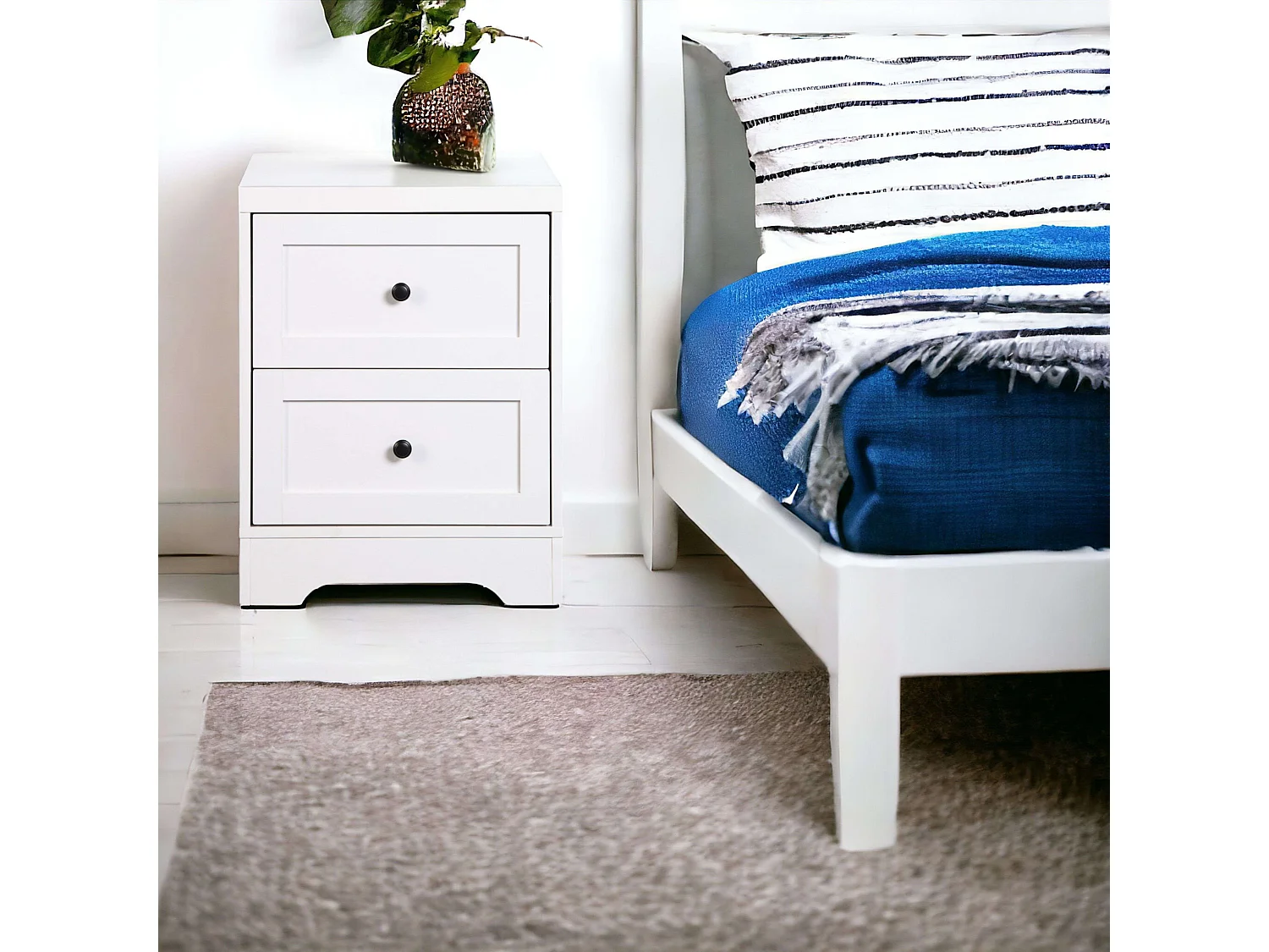 Table de chevet 2 tiroirs Ottavia contemporaine blanche 40x50 cm Chambre