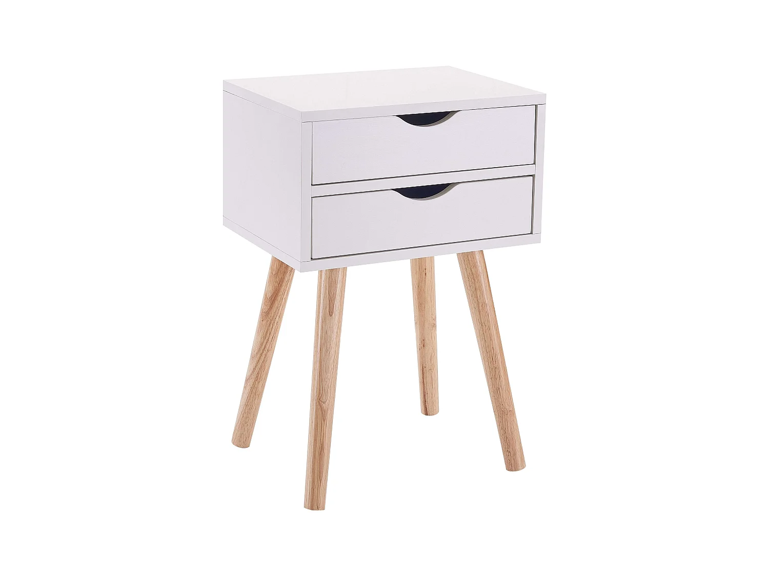 Table de chevet haute blanche avec 2 tiroirs, Fiano Nordic, 60x40x30 cm