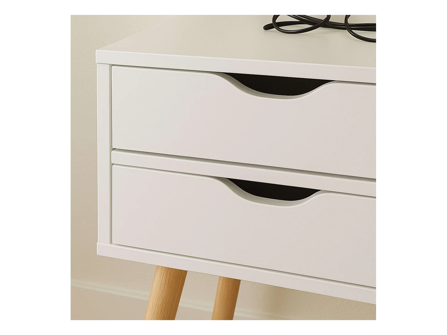 Table de chevet haute blanche avec 2 tiroirs, Fiano Nordic, 60x40x30 cm