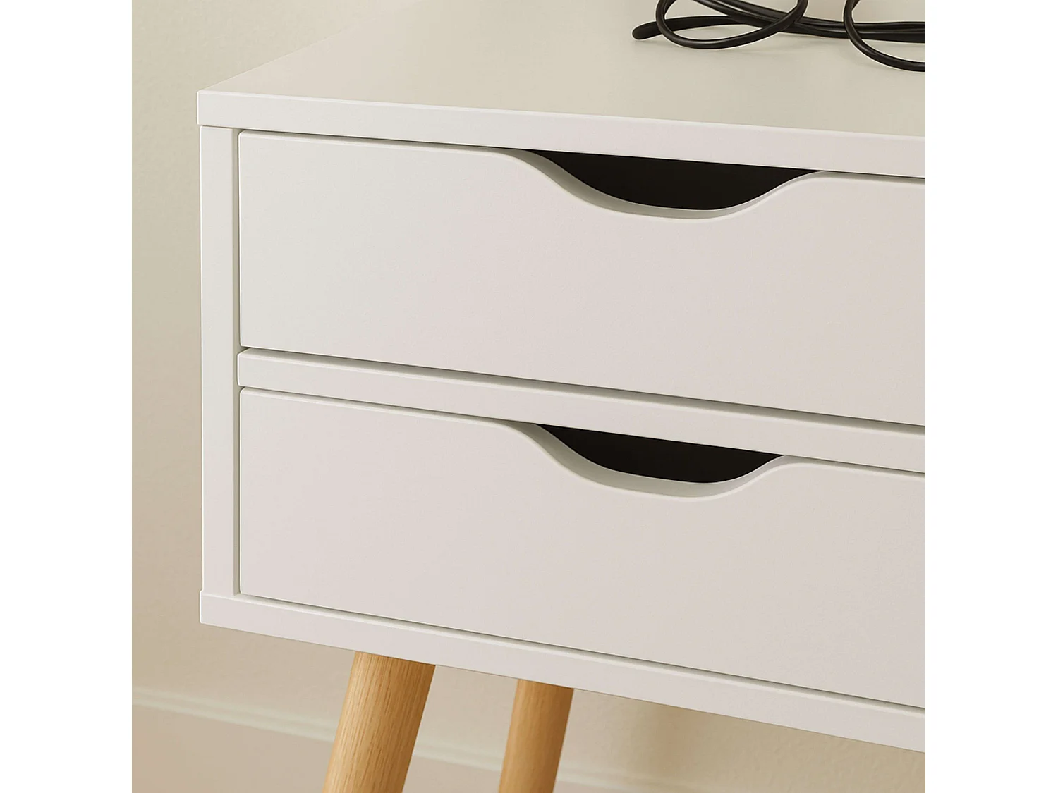 Table de chevet haute blanche avec 2 tiroirs, Fiano Nordic, 60x40x30 cm