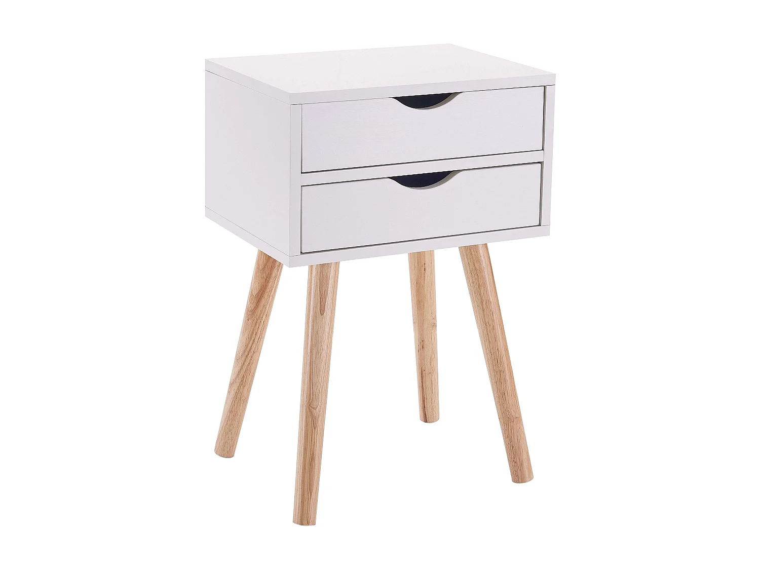 Table de chevet haute blanche avec 2 tiroirs, Fiano Nordic, 60x40x30 cm