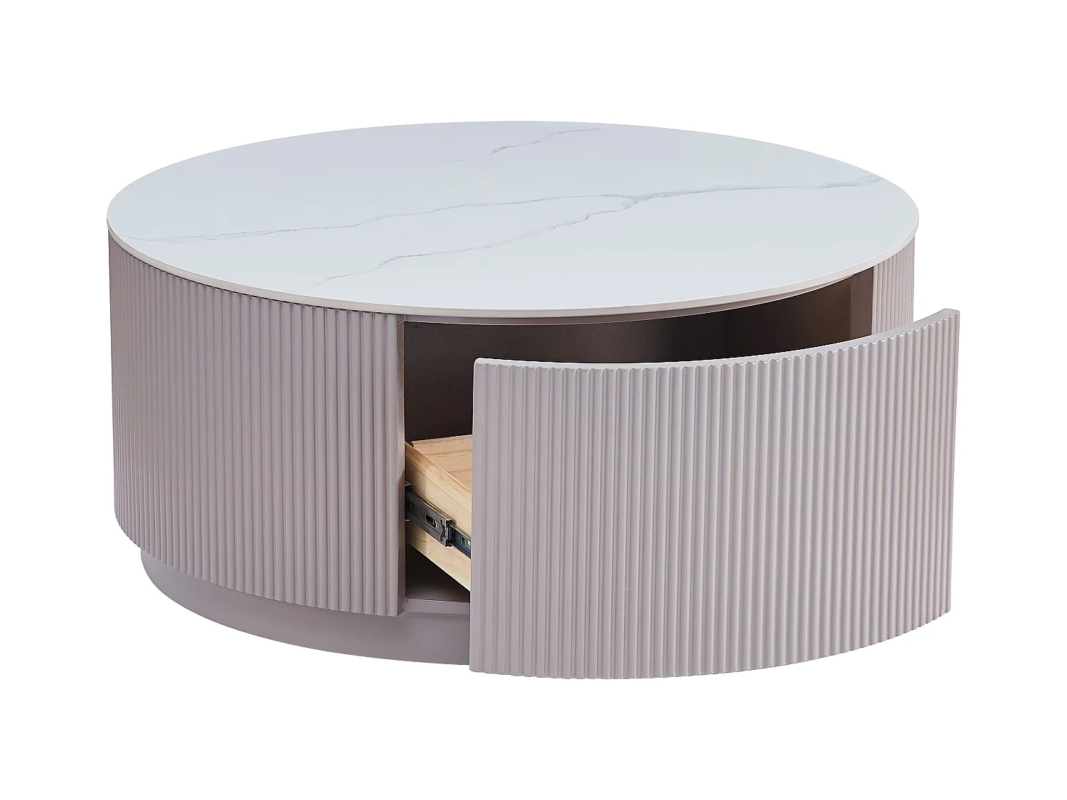 Table Basse BARI – Bois Gris & Marbre Blanc – 80x45 cm avec Tiroir