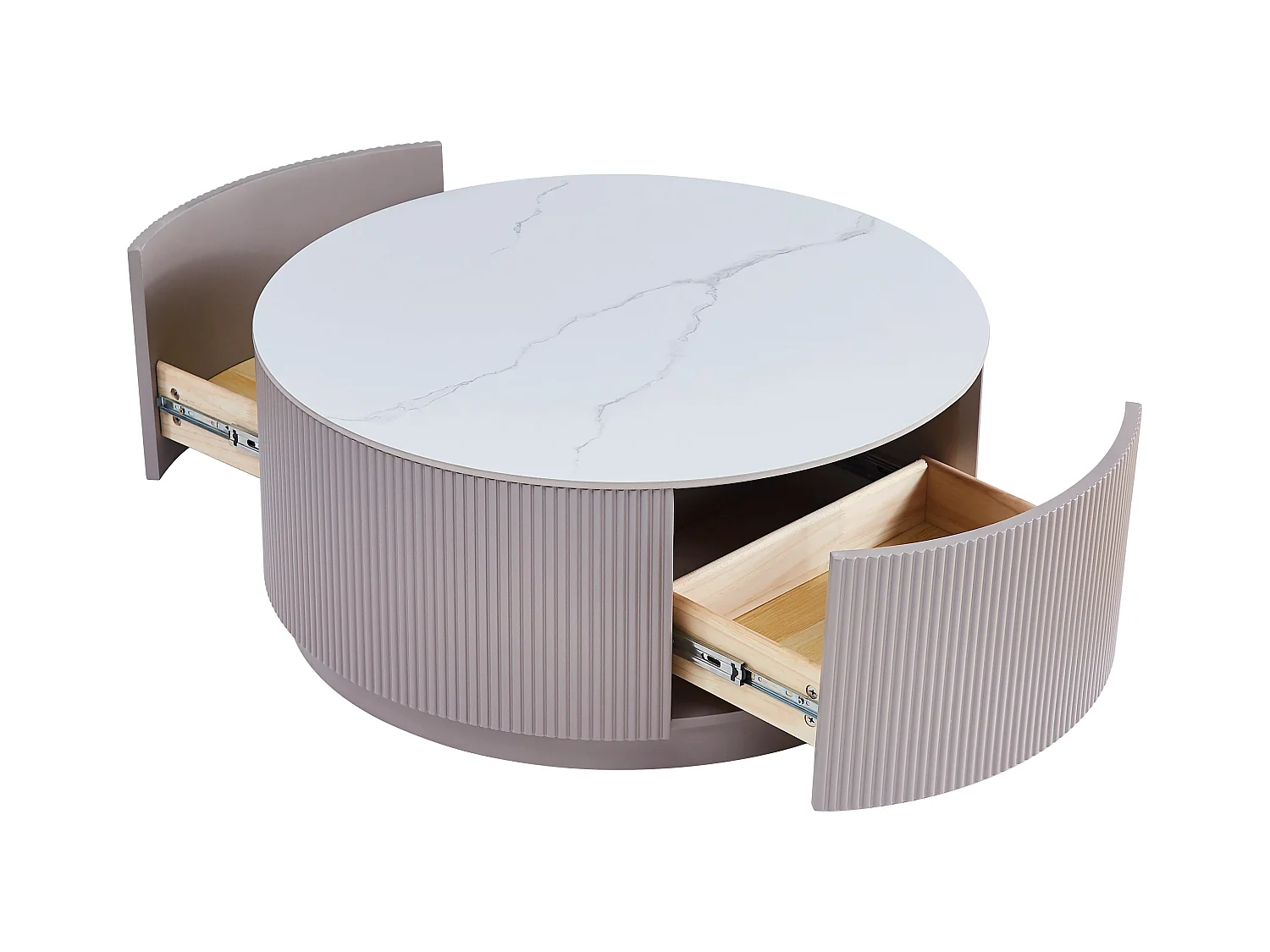 Table Basse BARI – Bois Gris & Marbre Blanc – 80x45 cm avec Tiroir