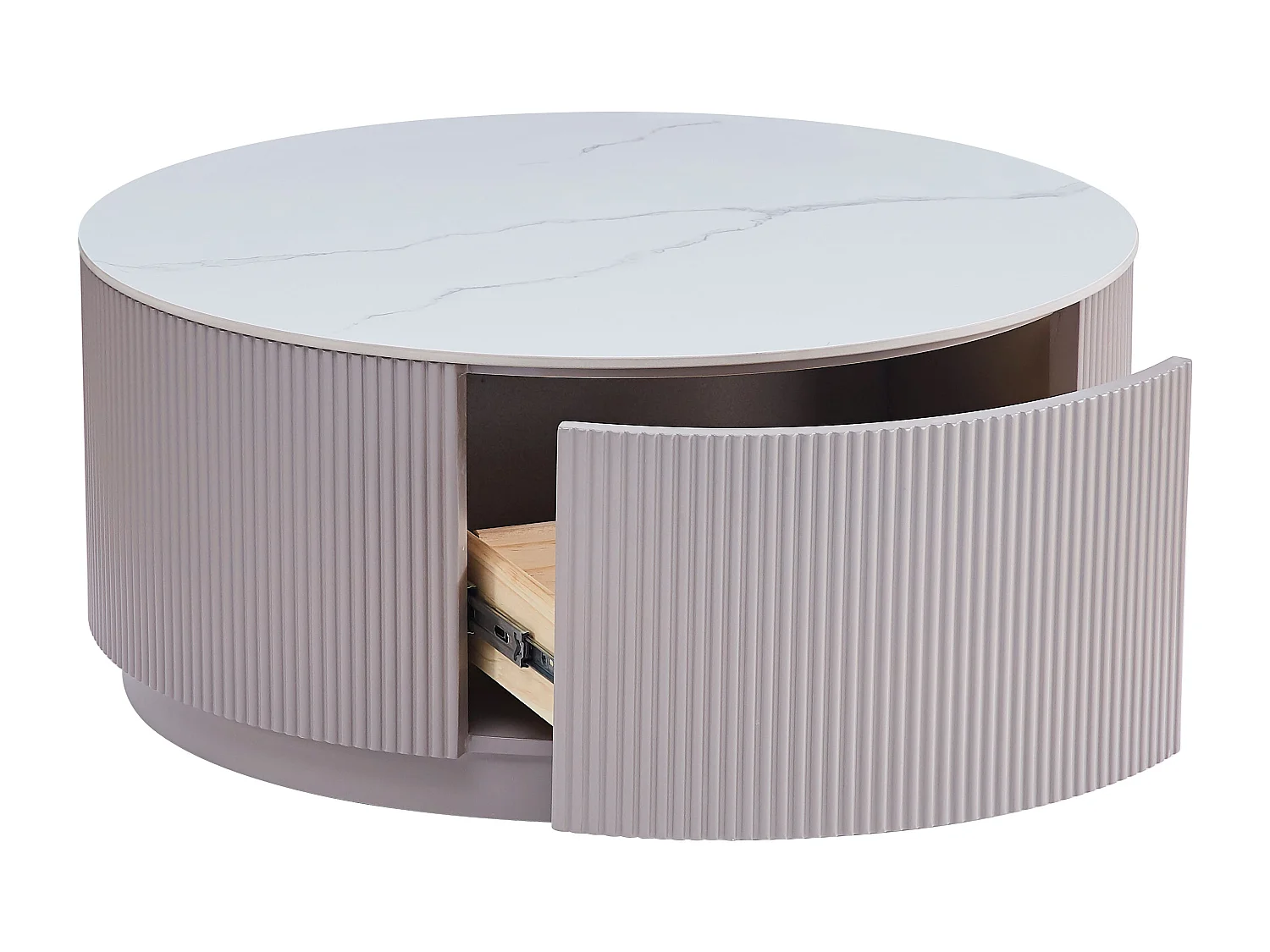 Table Basse BARI – Bois Gris & Marbre Blanc – 80x45 cm avec Tiroir