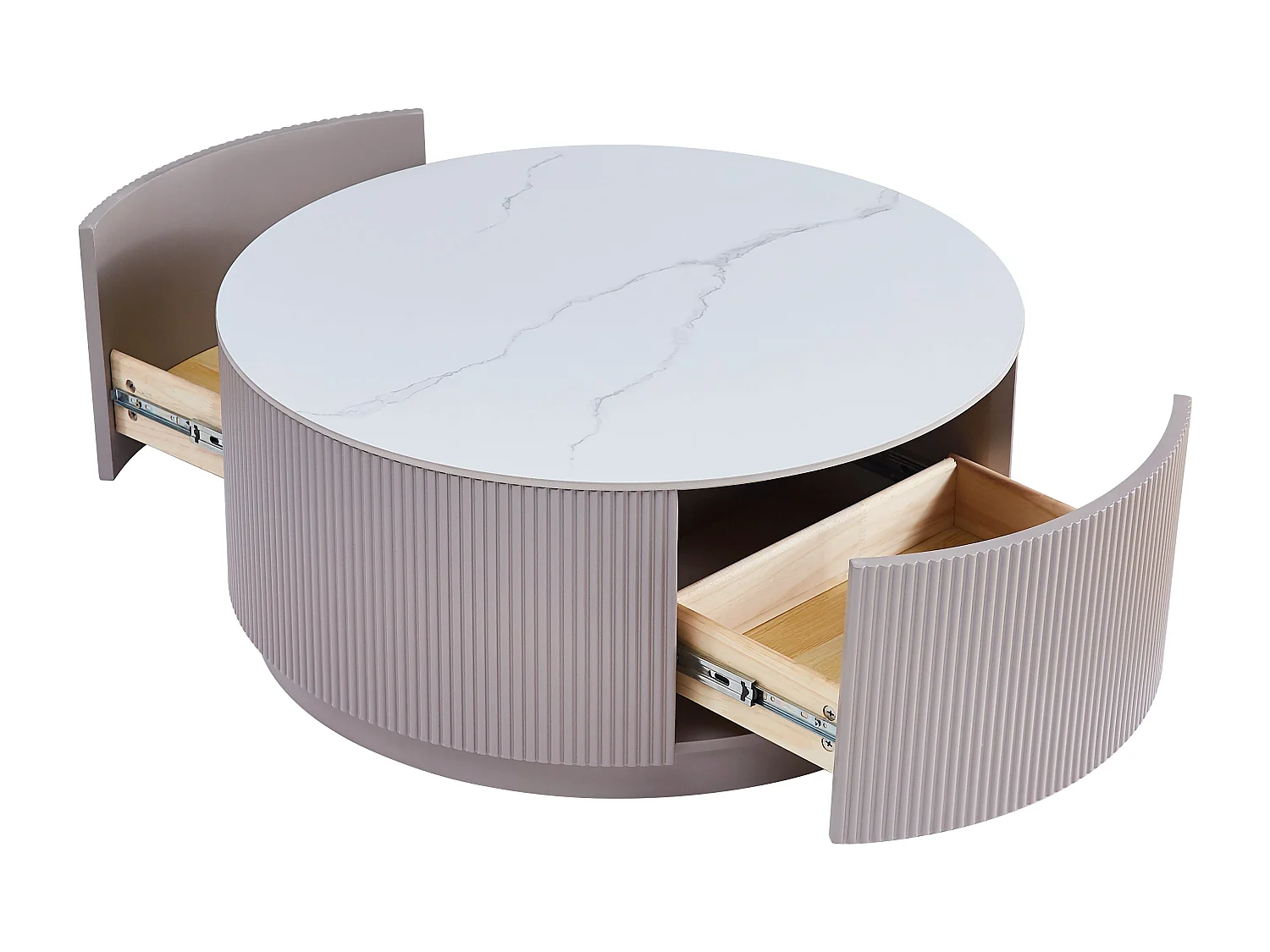 Table Basse BARI – Bois Gris & Marbre Blanc – 80x45 cm avec Tiroir