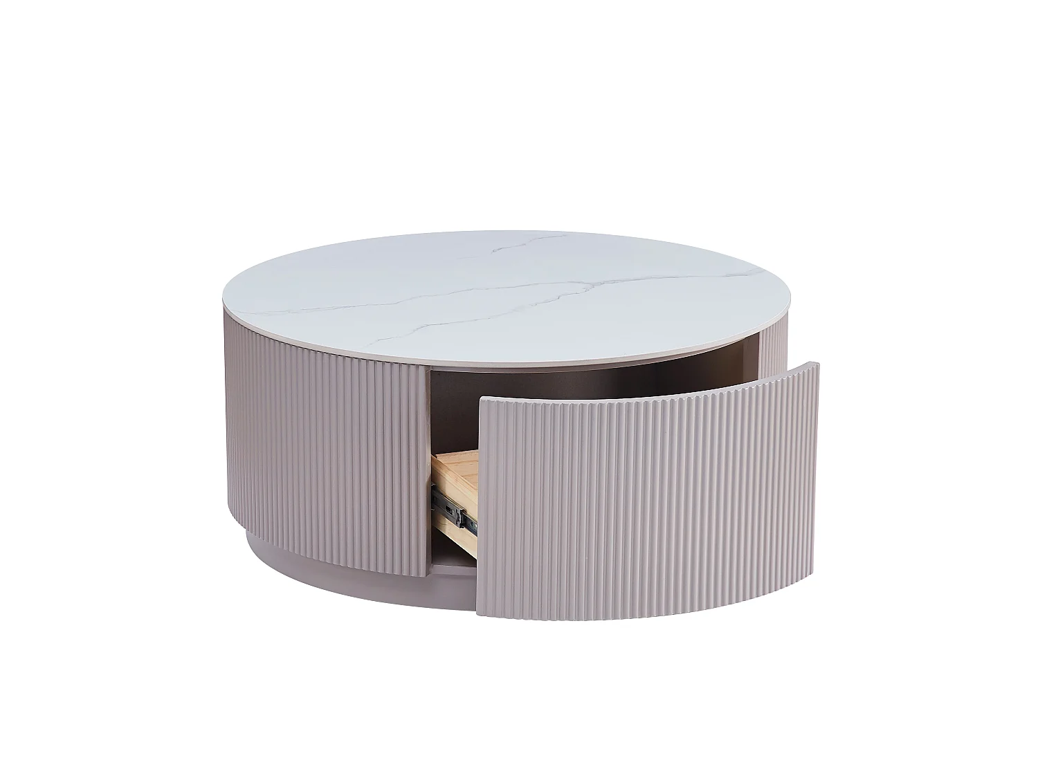 Table Basse BARI – Bois Gris & Marbre Blanc – 80x45 cm avec Tiroir