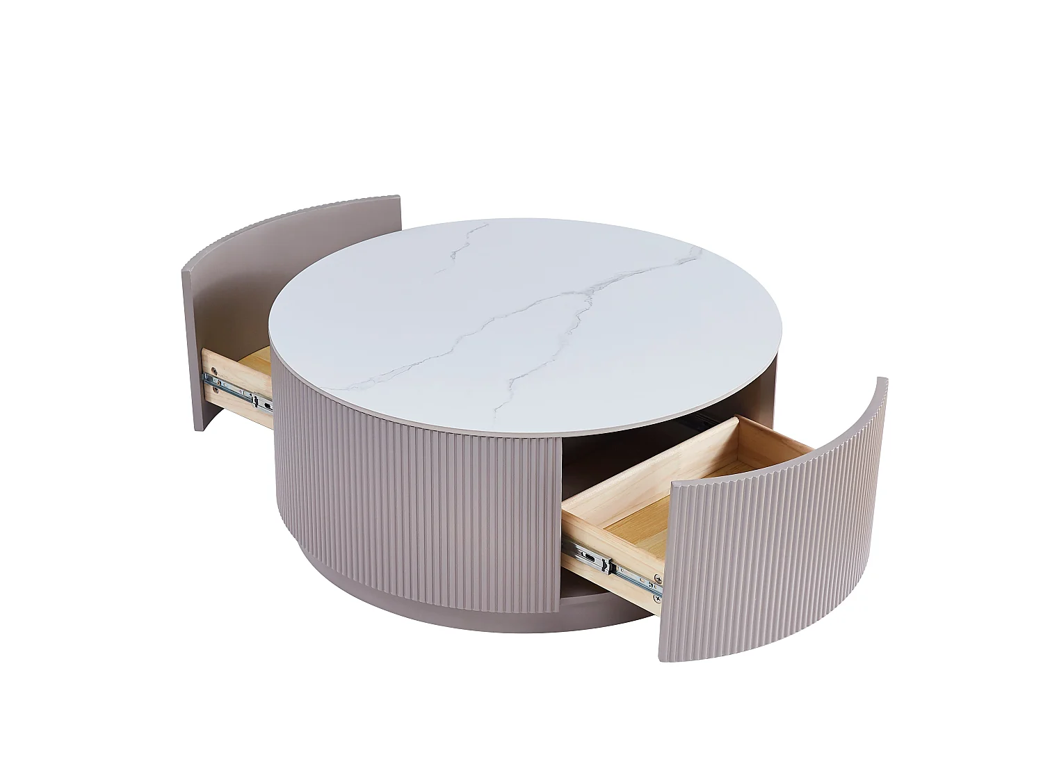 Table Basse BARI – Bois Gris & Marbre Blanc – 80x45 cm avec Tiroir